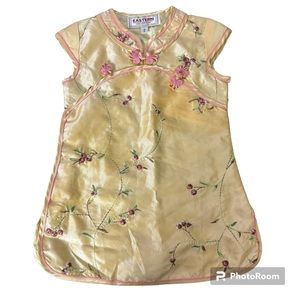 Cheongsam Qipao Floral Dress Short Sleeve Chinese Traditional Dress Sz 2 Yellow